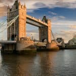 Image of Tower Bridge over the River Thames in London.