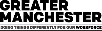 Black logo saying Greater Manchester doing things differently for our workforce.