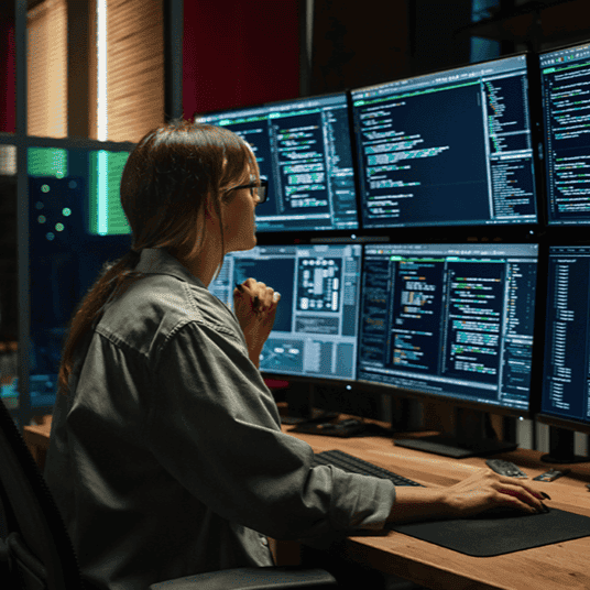 Woman data analyst looking at data on her computer.