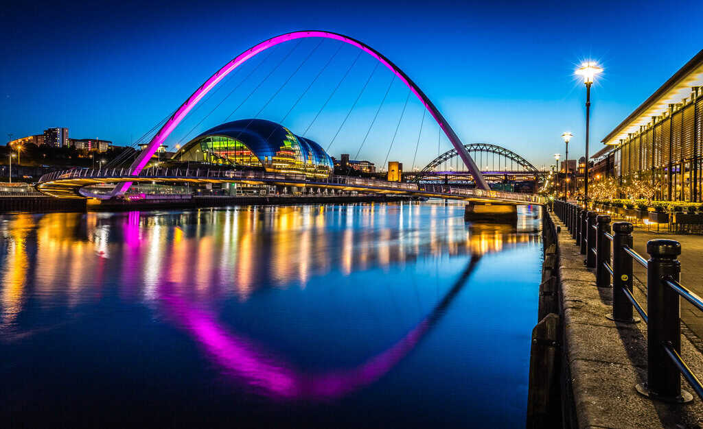 Image of Newcastle quayside with vibrant bars and restaurants